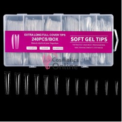 Tipsuri 240 bucati Soft Gel Tips Transparente Cod TPS100KK Coffin Extra Lungi 5XL